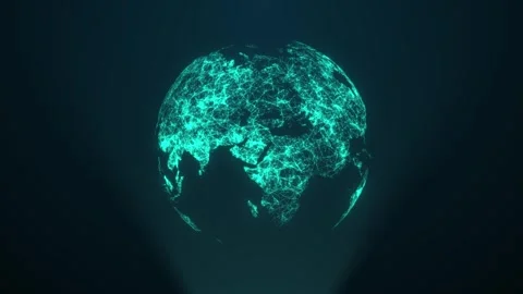 Rotating world globe from particles. HOOD, FUI. Big Data Connection. Digital Stock Footage 308148950