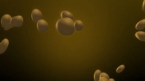 Rotating yellow liquid droplet cloud animation loop in zero gravity Video stock 153391020