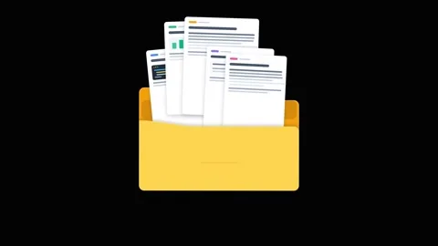 Rotating yellow office folder with documents on black background loop. 4K Stock-Footage 347269650