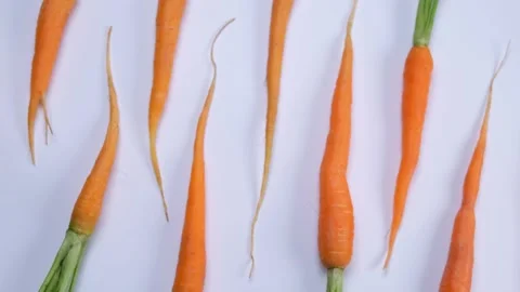 Rotating young carrot on white background, healthy food concept loop, trendy Stock Footage 197483874