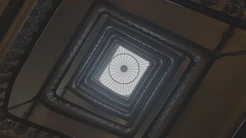 Rotating/360 shot of large staircase, elegant stairs, royal architecture Stock Footage 201929045