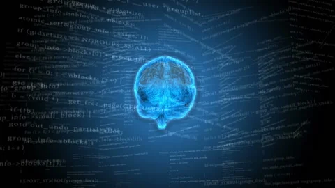 Rotation 3d model of the brain against the background of computer code Stock Footage 121378707