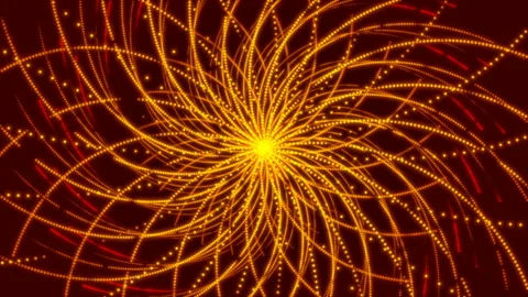 Rotation abstract gold shape and flashing particles on red background, loop Stock Footage 132786985