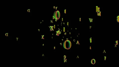 Rotation around a cluster of letters. Black background. design element. seamless Stock Footage 85558505