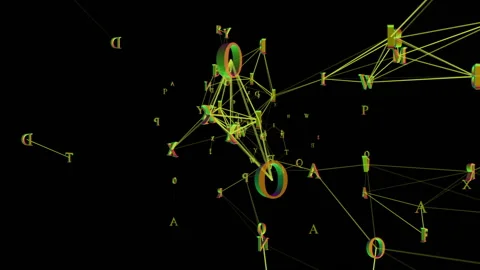 Rotation around a cluster of letters connected to each other. Black background Stock Footage 85558690