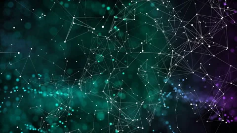 Rotation around a cluster of particles. Network operation. Color gradient Stock Footage 93994300