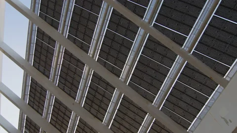 Rotation around modern solar panel filmed from below Stock Footage 220649425