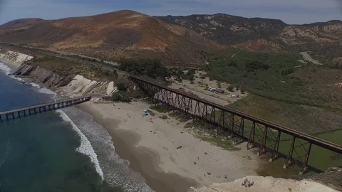 Rotation around Train Bridge clockwise descending 001313 DJI_0001 Stock Footage 90565678