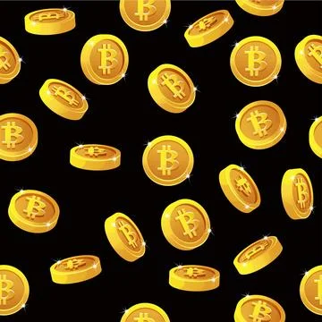 Rotation Bitcoin coins seamless Pattern. Digital internet currency, vector .. Stock Illustration