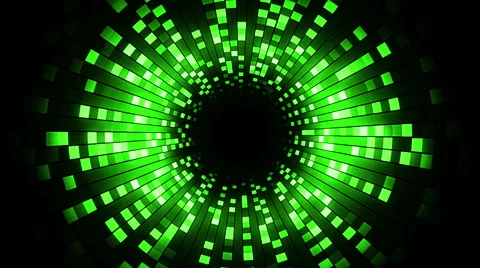 Rotation Blinking Green Squares in the Form of a Tunnel Stock Footage 47277120