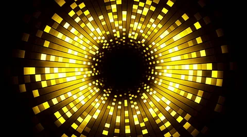 Rotation Blinking Yellow Squares in the Form of a Tunnel Stock Footage 47277132