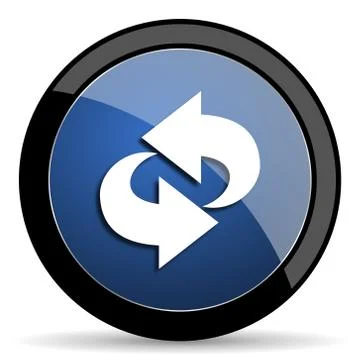 Rotation blue circle glossy web icon on white background, round button for in Illustrazione stock