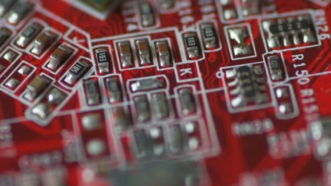 Rotation of a bright red board for microcircuits with chips and diodes Stock Footage 151247008