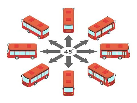 Rotation of the bus by 45 degrees. Stock Illustration