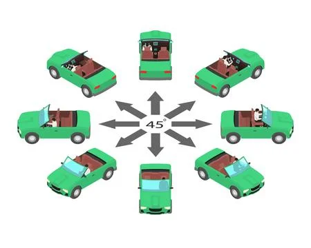 Rotation of cabriolet by 45 degrees. Stock Illustration