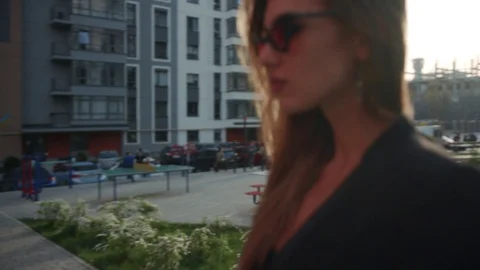Rotation close up view of fancy young Caucasian woman in trendy sunglasses Stock Footage 112674483