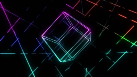 Rotation of cube and neon lines in different colors Video stock 154413393