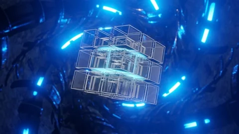 Rotation of cubes in an abstract tunnel. Blockchain concept. 스톡 동영상 242779458