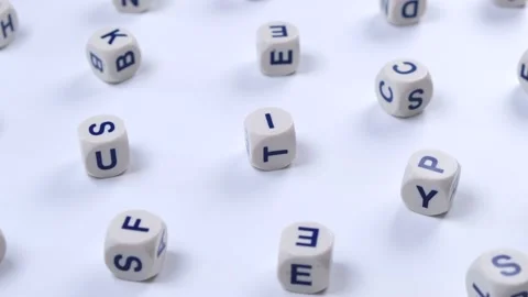 Rotation cubes or blocks word with letters randomly on a white background Stock Footage 219477218