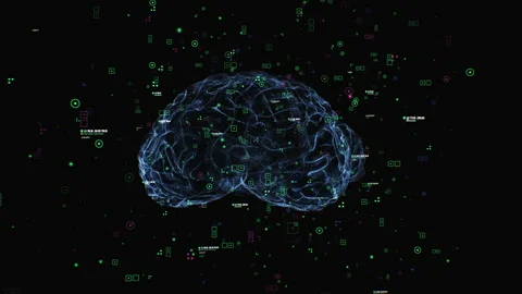 Rotation dark human brain glitch distortion damage bad signal at cyberspace Stock Footage 189567579