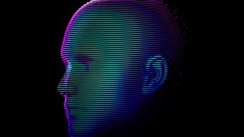Rotation of digital human head made of glowing particles Stock-Footage 330483805