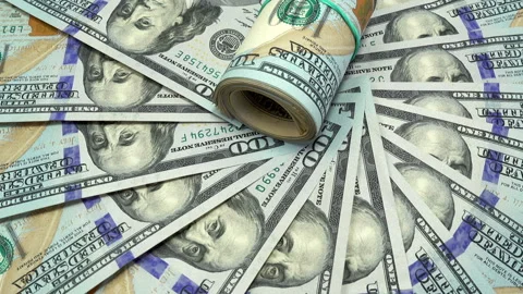 The rotation of dollar bills with a twisted bundle of banknotes Stock Footage 87073048
