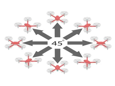 Rotation of the drone by 45 degrees. Stock Illustration