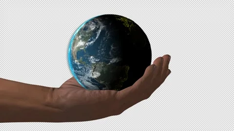 Rotation of the Earth in Hand, Left Side of Screen, Alpha Channel Stock Footage 269681656
