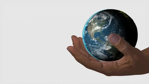 Rotation of the Earth in Hand, Right Side of Screen, Alpha Channel Stock Footage 269681642