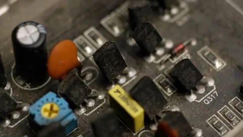 Rotation of the electrical circuit of the sound amplifier. Small items. Macro. Stock Footage 170803827