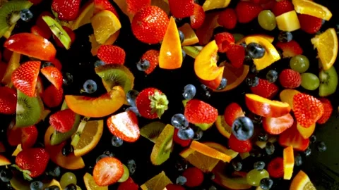 Rotation Fruit Slices Explosion Black Background Super Slow Motion 1000 fps Stock Footage 304503019
