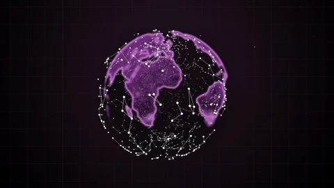Rotation of glossy planet on its axis with glowing particles flying around it in Stock Footage 116338485
