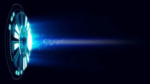 Rotation of glowing blue circle technology on black background Video stock 128697789