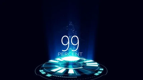 Rotation of glowing blue circle technology with percentage on black background Stockbeeldmateriaal 128699093