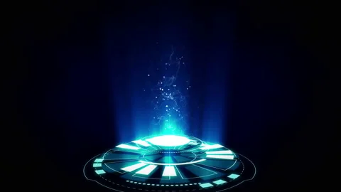 Rotation of glowing blue circle technology on black background Stock Footage 130622477