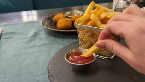 Rotation golden crispy fried chicken nuggets fastfood and dipps Stock Footage 324592298