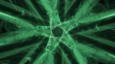 Rotation of green pentagonal star in rays. Distortion of central figure. Stock Footage 155077930
