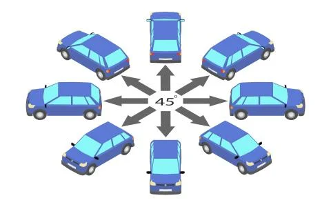Rotation of the hatchback by 45 degrees. Stock Illustration