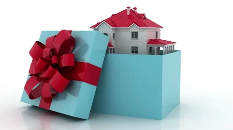 Rotation of the house in a gift box Stock Footage 66448066