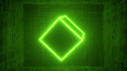 Rotation Loop Of Neon Cube In Dark Room Stock Footage 304841186