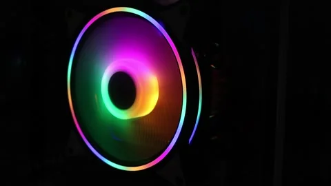 Rotation of the multicolored cooler in the computer system unit. Stock Footage 209138360
