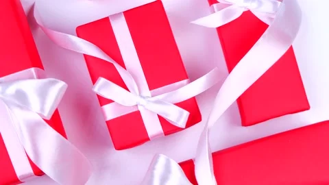 Rotation  or spinning background with red holiday boxes Stock Footage 220911153