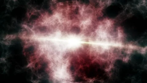 Rotation of a pulsar in space hidden behind red clouds of dust in a nebula 스톡 동영상 198604384