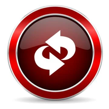 Rotation red circle glossy web icon, round button with metallic border Stock Illustration