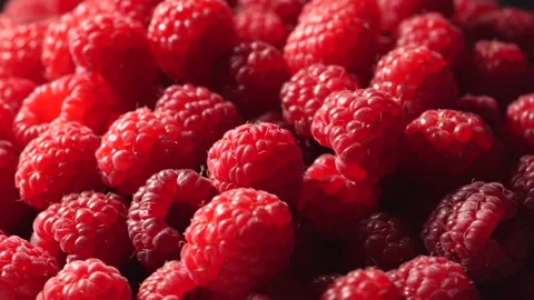 Rotation of Red Raspberry. Fresh, Juicy Berries, Macro Close Up. Healthy Food Stock Footage 137720108