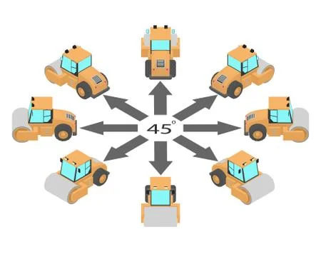 Rotation of the road rollers by 45 degrees. Stock Illustration