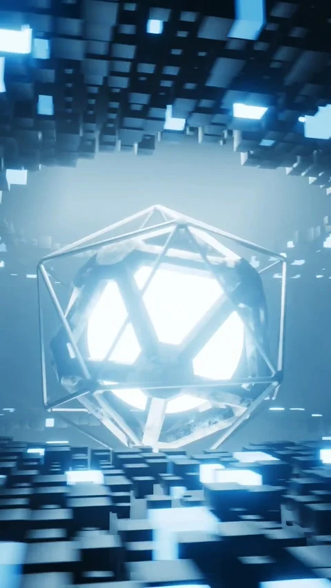 Rotation of a sci-fi Sphere with neon glowing elements 3D- Vertical Video Stock Footage 281963251