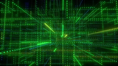Rotation shine Abstract Net of straight glowing neon green Dots. Concept ai Stock Footage 277211461