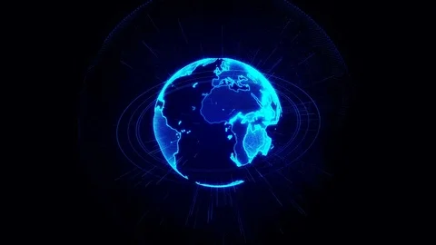 Rotation of a shining Planet Earth with particles. Abstract background with a Stock Footage 76038998