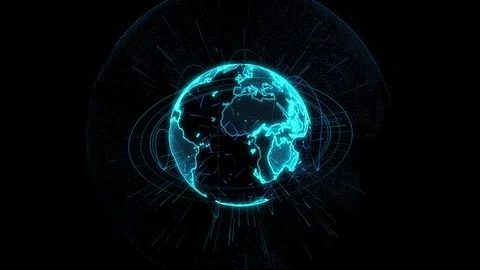 Rotation of a shining Planet Earth with particles. Abstract background with a Video stock 76039529